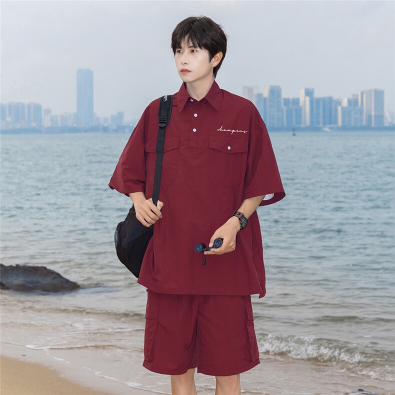 港风 24夏款工装大口袋字母小印花翻领套装 TPTZ1401 P60控99图片
