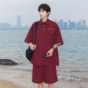 港风 24夏款工装大口袋字母小印花翻领套装 TPTZ1401 P60控99图片