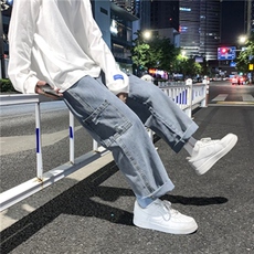 主推现货秋季牛仔裤男宽松纯色直筒裤长裤阔腿1008-2-NZ401-P40，男装牛仔裤，星座1008-2