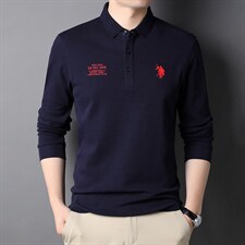 翻领t恤男长袖2023春秋季中年男士刺绣纯色商务休闲时尚Polo，男装T恤，电商B212（原钱塘6029）