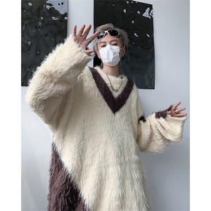 软糯系撞色毛衣男女秋冬外穿宽松温柔慵懒风针织衫上衣M9158-p65图片