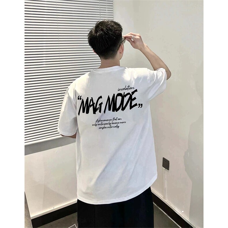 抖音得物供货210克现货宽松纯棉美式潮牌印花落肩袖纯棉T恤AT2185图片