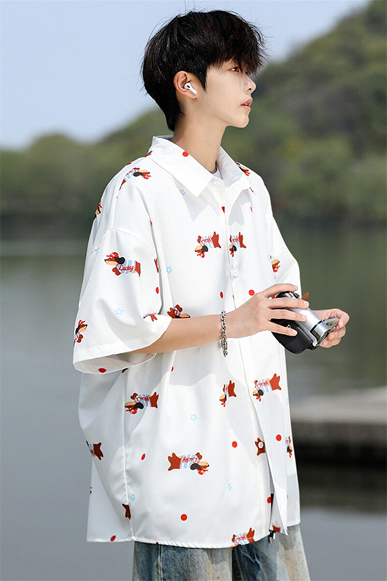 8XL-M腊肠狗花衬衫男短袖夏季冰丝薄款花衬衣寸衫外套DC28003P38,男装T恤,电商B312