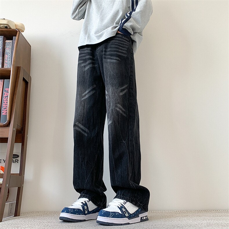 美式复古猫爪重工水洗加大码直筒牛仔裤310A-2BK303P60控88,男装牛仔裤,星座310A-2