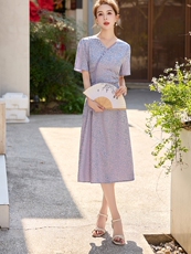 新中式国风连衣裙女2025夏季新款气质修身显瘦提花妈妈装旗袍裙子，女装套装/套裙，多彩