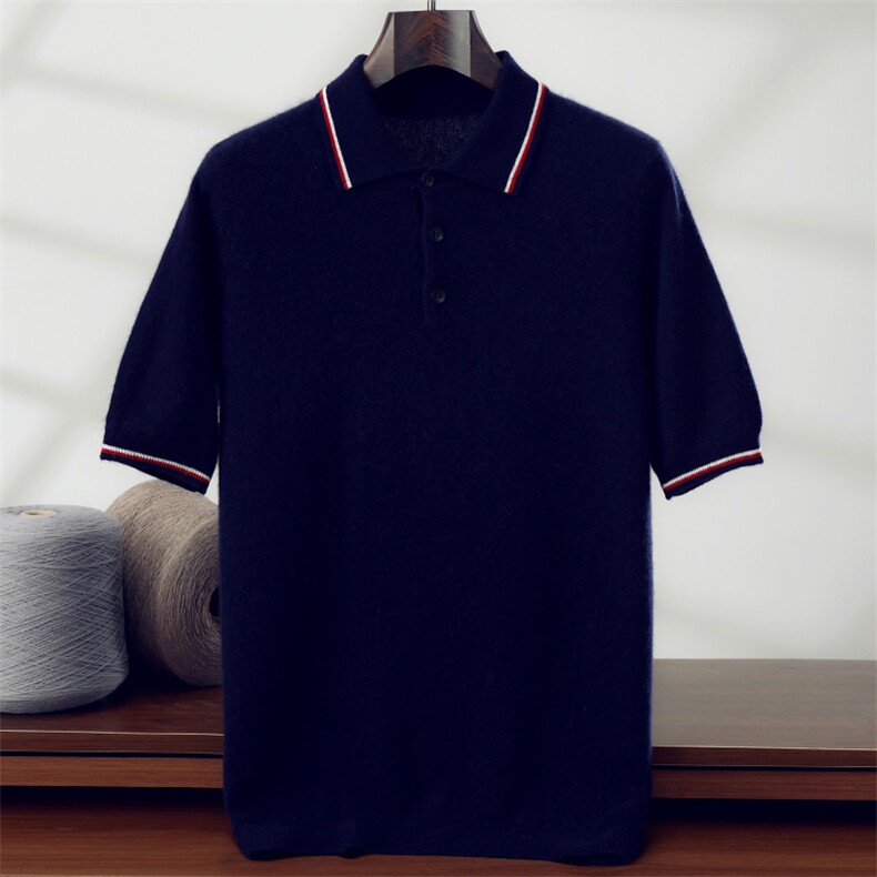 新款针织Polo领短袖时尚百搭，男装针织衫/毛衣，隆格羊绒