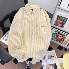 日系复古纯色长袖衬衫男春秋款潮牌休闲宽松男士衬衣服CY1256-P43，男装衬衫，星座412-3
