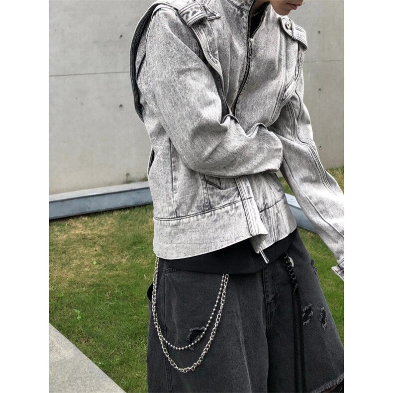 【有货】短款解构拼接牛仔外套男重工垫肩夹克JK8636CC-特P78,男装工装外套,星座1007（原301D）