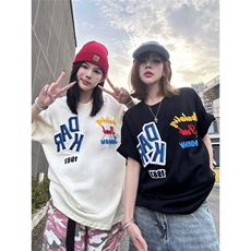美式潮潮流刺绣植绒短袖男女高街情侣时尚百搭宽松t恤TX1023，男装T恤，星座208-5