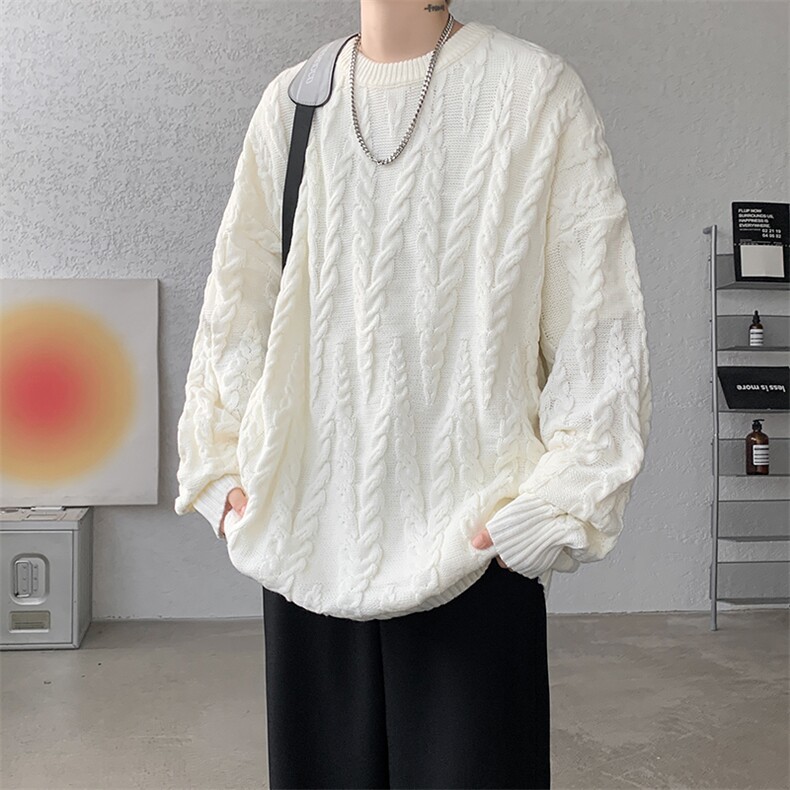8XL-M麻花毛衣男宽松大码慵懒风情侣圆领针织衫线衣外套MY1512P65,男装针织衫/毛衣,电商B238