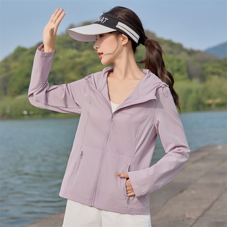 时尚连帽四面弹防晒衣女2025夏季新款修身轻薄速干透气防晒服外套，女装防晒衣，悦祺