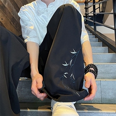 A316-1-K1237特P33无差价控58新中式盘扣刺绣冰丝长裤坠感拖地裤，男装休闲裤，星座906（原电商a316-1）