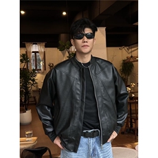 网图现货倒三角红内衬PU皮棒球服宽松夹克JK85特P55，男装夹克，星座205-3