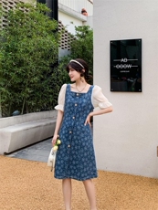 夏季新款工艺牛仔拼接连衣裙，女装连衣裙，蕃米莉