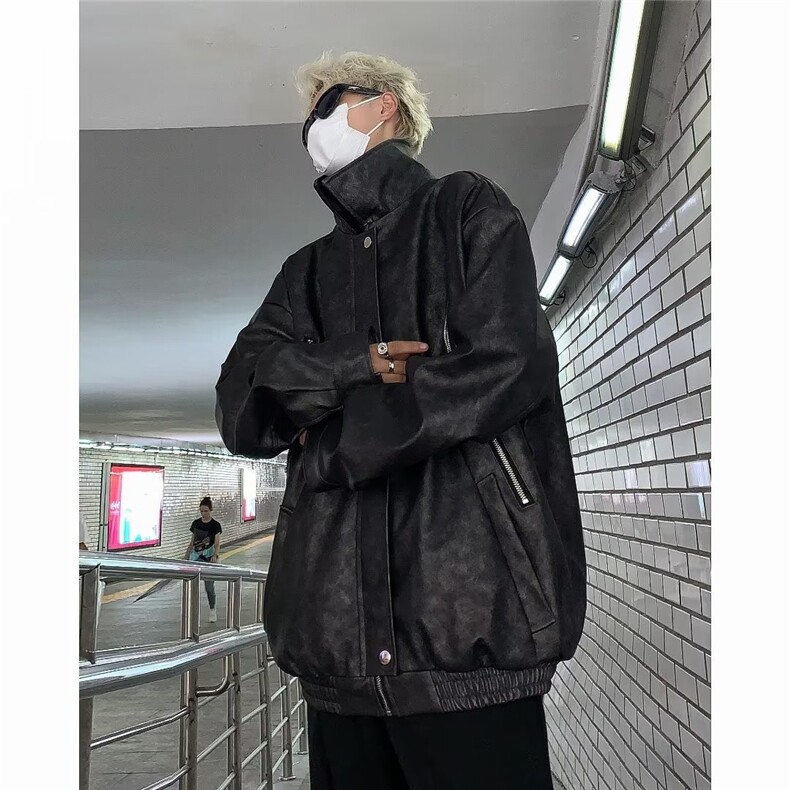 美式潮牌重磅棕色机车外套复古设计感小众男夹克M8226-P90,男装夹克,星座1109-3