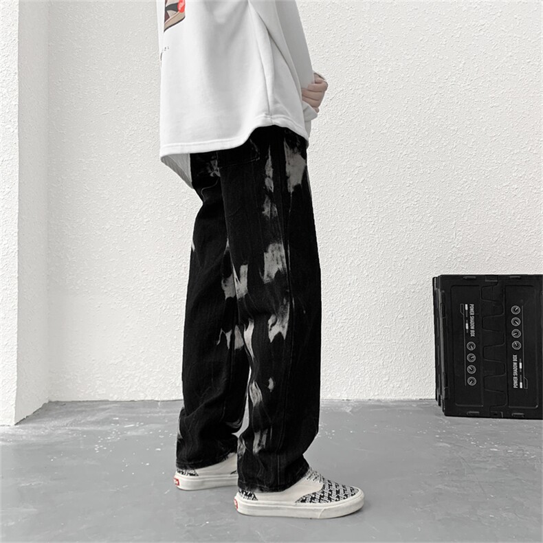 ins暗黑潮牌嘻哈高街牛仔裤宽松直筒裤扎染阔腿长裤男N3051-p45,男装牛仔裤,星座1008