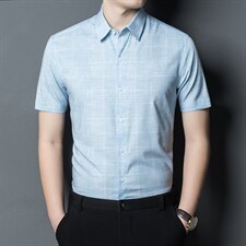 夏季新款2022中年男士短袖衬衫休闲免烫爸爸装衬衣上衣，男装衬衫，电商B212（原钱塘6029）