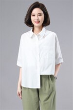 纯棉衬衫女五分袖夏季薄款2022新款宽松中年妈妈休闲法式短袖衬衣，女装衬衫，奕阳依阁