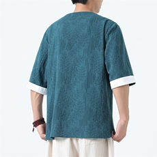 男士衬衫五分袖衬衣中袖印花圆领唐装风XZ1512-2612-P40，男装T恤，星座1512