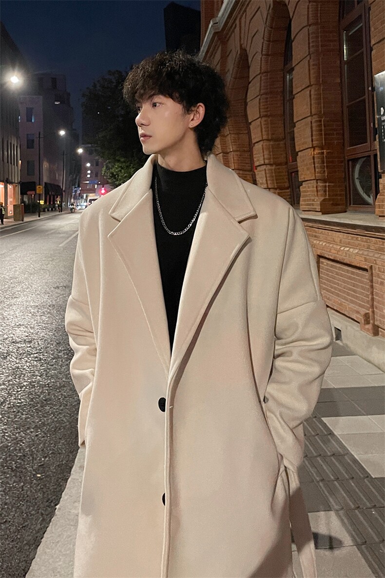 秋冬毛呢大衣男ins韩版百搭风衣宽松中长外套MN9568/P100加棉P110,男装风衣,电商B316