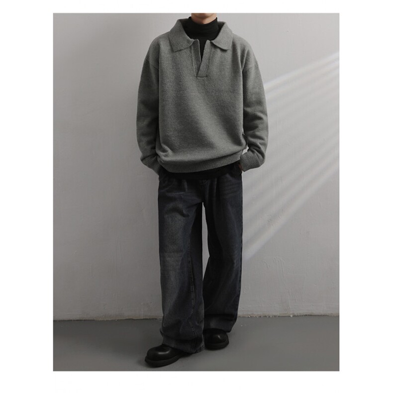 港风秋冬款男POLO领V领开衫毛衣打底外套M2323P55,男装针织衫/毛衣,星座1013-1