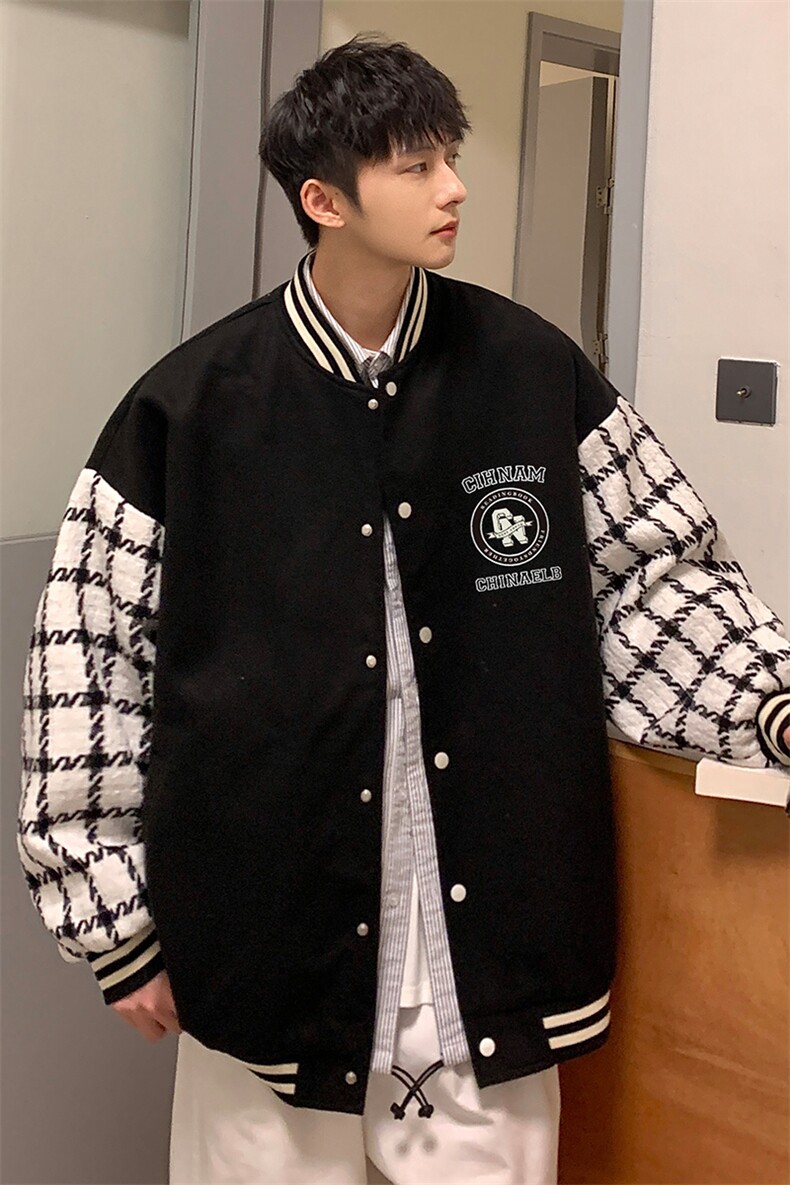 港风秋季新品潮流宽松呢料夹克棒球服外套男女G6707P85控108,男装夹克,电商A268A