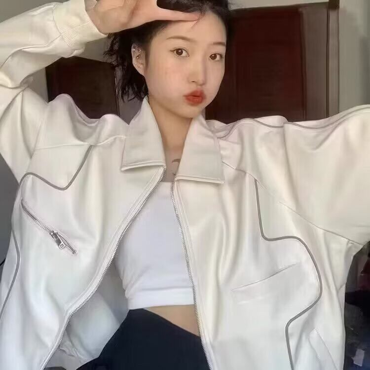 美式复古pu皮衣拉链外套你拿女2025新款春秋韩系hiphop高街棒球服,男装夹克,星座506A