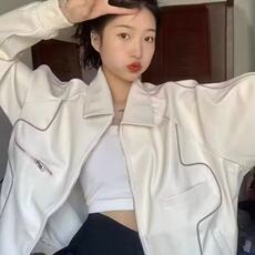 美式复古pu皮衣拉链外套你拿女2025新款春秋韩系hiphop高街棒球服，男装夹克，星座506A