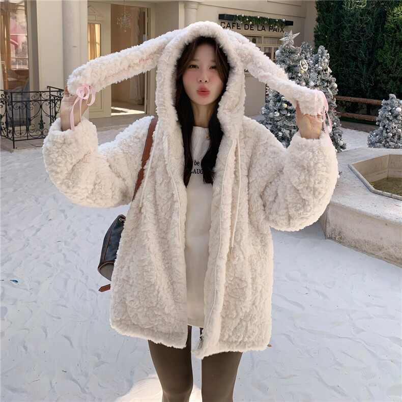 白色羊羔毛外套加厚毛绒绒棉服8381P215K328,女装棉衣/棉服,2C081