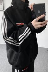 8XL-M条纹撞色开衫新年红卫衣运动套装潮牌运动服校园风TZ114P118，男装休闲套装，电商D206-1