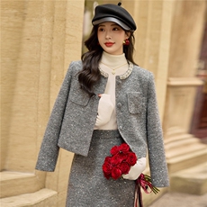 2025新款bao款小香风羽绒服套装女秋冬气质富家千金套装裙羊毛，女装套装/套裙，小九月