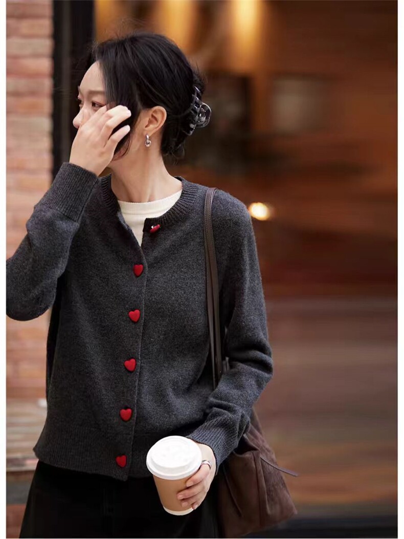 法式miu系开衫100纯棉针织毛衣女2025新款秋冬加厚保暖毛衣外套潮,针织衫/毛衣,初婷羊绒