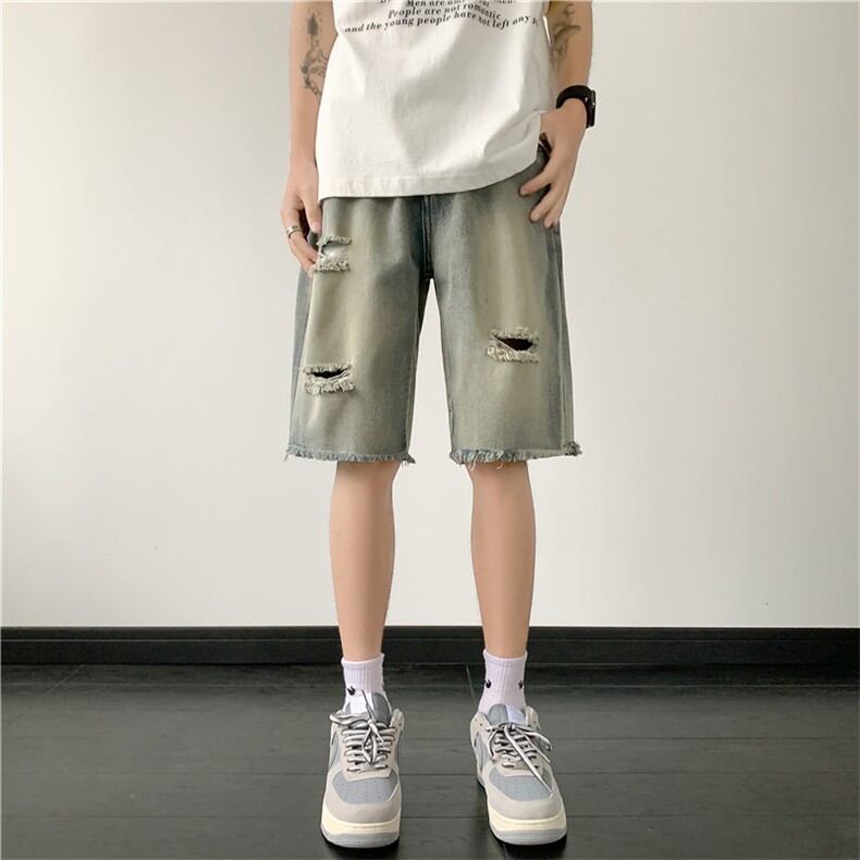 破洞牛仔短裤男韩版潮流高街帅气2026夏季ins宽松五分裤RK437-P35,男装牛仔裤,星座412