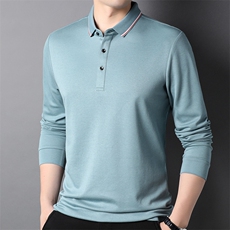 F83039莫代尔棉双面平纹翻领长袖POLO，男装Polo衫，钱塘207-1