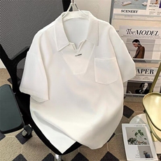 v领短袖poli衫男夏季痞帅雅痞风小众设计感工装Polo衫上衣t恤，男装T恤，星座601-1