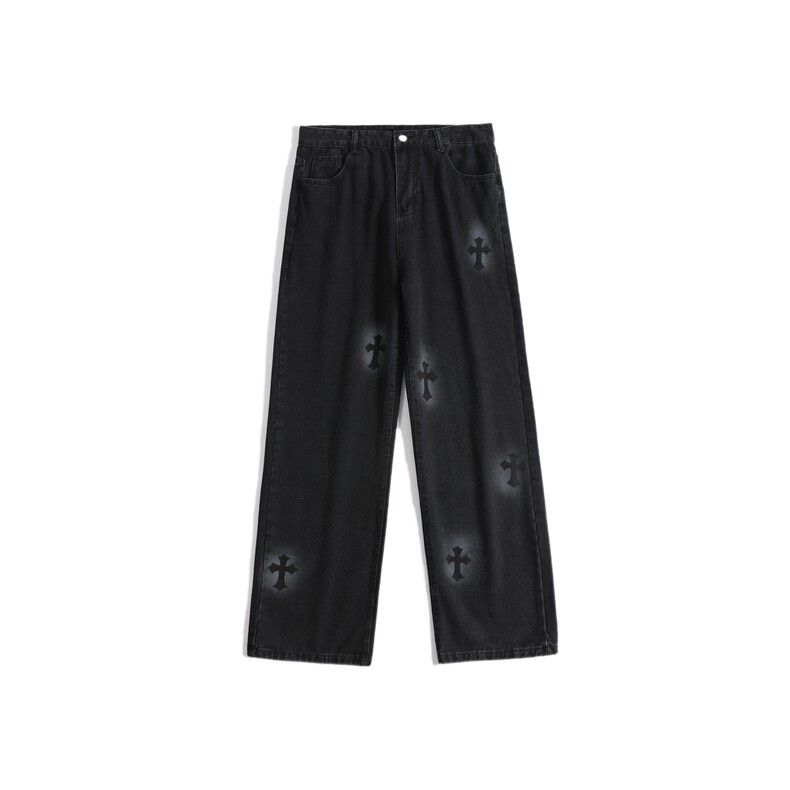 牛仔裤男新款复古炸街痞帅裤子港风潮牌宽松直筒拖地裤N0827-P46,男装牛仔裤,星座1008-1