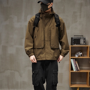 秋季冲锋衣连帽夹克男宽松落肩纯色上衣外套DSA157B-JK729-P70图片