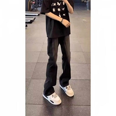 美式复古vibe高街牛仔裤男直筒弯刀拼接牛仔裤N9605/P45，男装牛仔裤，电商D202-1