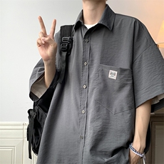 夏季港风衬衫外套工装短袖宽松冰丝衬衣日系潮流中性H225/P35，男装衬衫，电商A221A