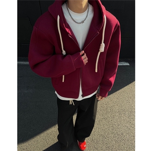 重磅500克手工编绳纯色连帽开衫卫衣cleanfin外套男 H1053特P80图片