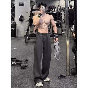 深灰色美式健身运动卫裤男冬季重磅垂感裤子显腿长高腰休闲裤图片