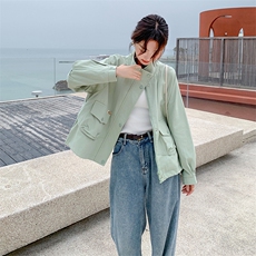 绿色工装外套女短款2024春秋新款宽松洋气减龄休闲百搭小个子夹克，女装短外套，辉之琳