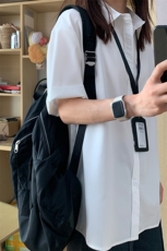 薄款冰丝短袖衬衫男简约纯色垂感休闲痞帅衬衣CS288-P20，男装T恤，星座301C-5