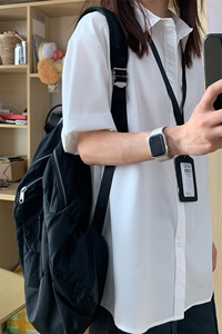薄款冰丝短袖衬衫男简约纯色垂感休闲痞帅衬衣 CS288-P20图片