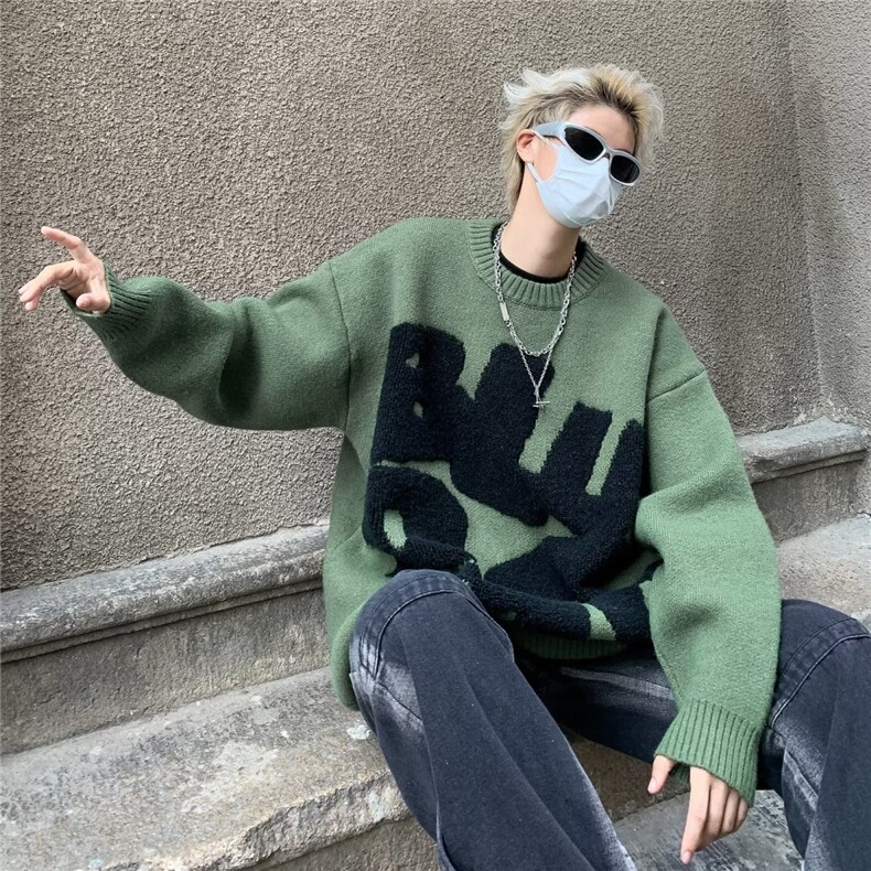 复古着设计小众慵懒风绿色条纹高级感显瘦休闲毛衣男女潮春,男装针织衫/毛衣,星座716-3