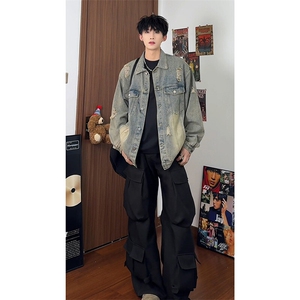 潮牌宽松高街慵懒风牛仔夹克韩版复古时尚破洞牛仔HY481TP60控98图片