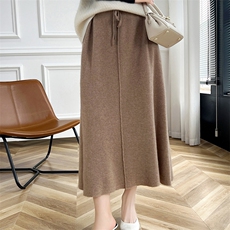 羊毛半身裙新款女秋冬中长款高腰显瘦裙针织百搭系带裙，女装半身裙，朝辰羊绒