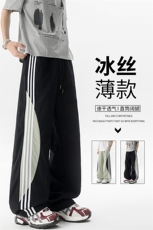 悟空有货潮牌夏季撞色条纹抽绳运动裤男复古街头宽松百搭休闲长裤，男装工装外套，电商B312