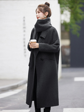 深灰双面羊绒大衣女中长款宽围巾松杭州秋冬韩版时尚毛呢外套，女装毛呢外套，乐吉娜