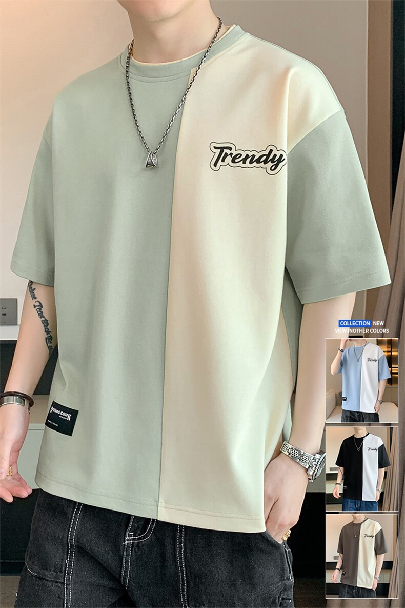 冰氧仿棉短袖店主风夏季休闲百搭撞色拼接男上衣TC3155-P23控48,男装T恤,星座717